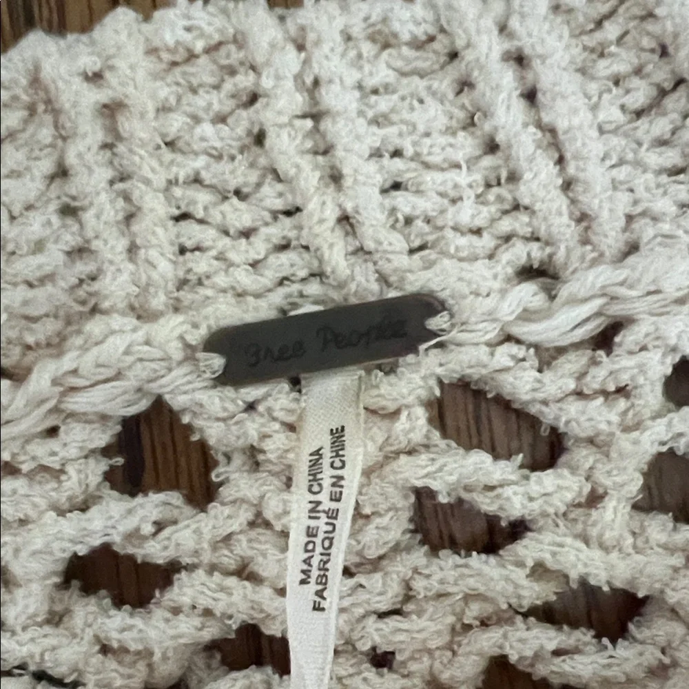 Free People Cream Crochet Sweater with Fringe